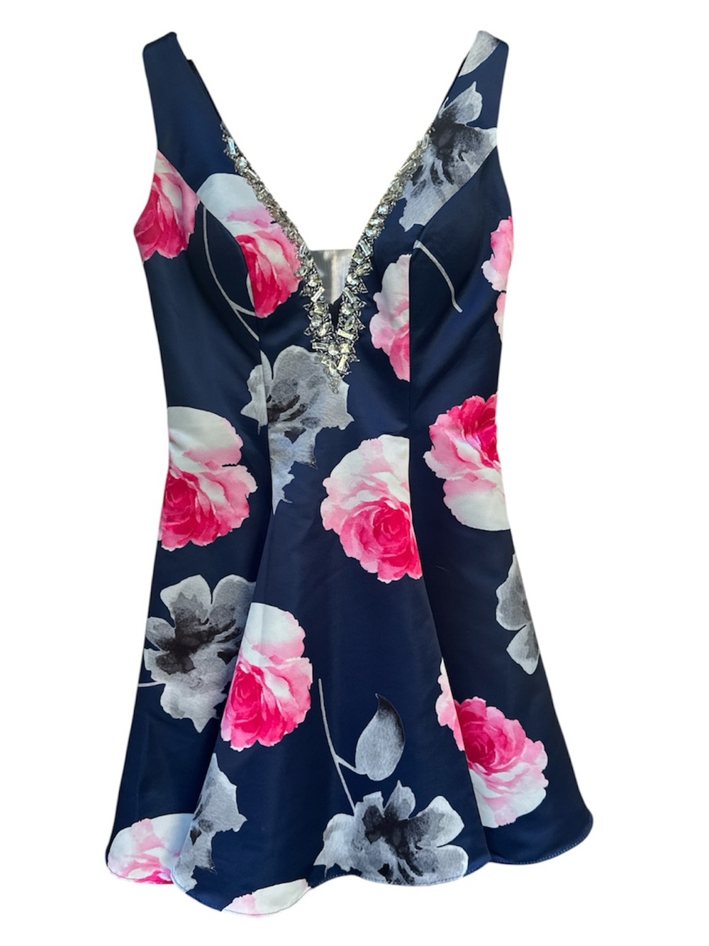 GLAMOUR Terani Couture Size 2 Formal Dress Aline Blue Floral Gemstone Romantic